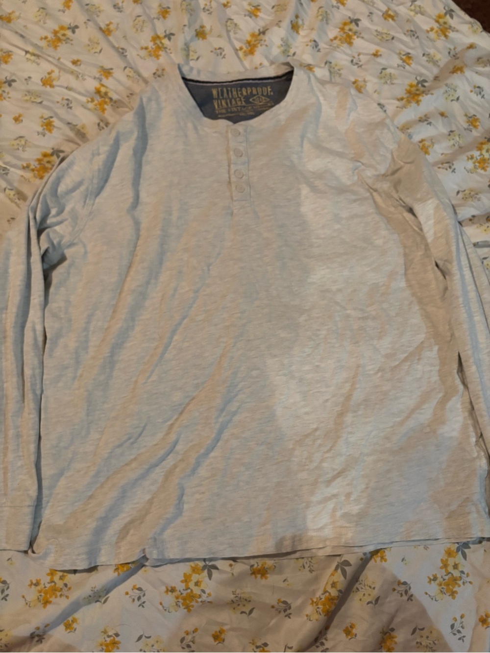 Vintage Light Gray Long-Sleeve Henley Shirt